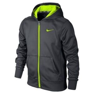Nike Boys Therma Fit Gray Neon Trim Sports Athlete Zip Hoodie Jacket Small S